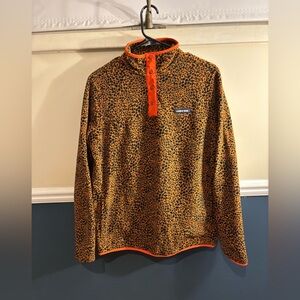 Lands' End Leopard Print Fleece with Orange Trim, Women’s Size Small-Tall